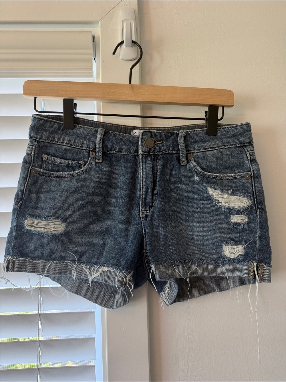 PAIGE Blue Distressed Denim Cutoff Shorts